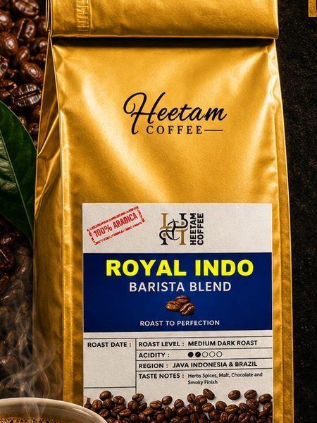Beg Heetam Royal Indo Barista Blend dengan biji kopi